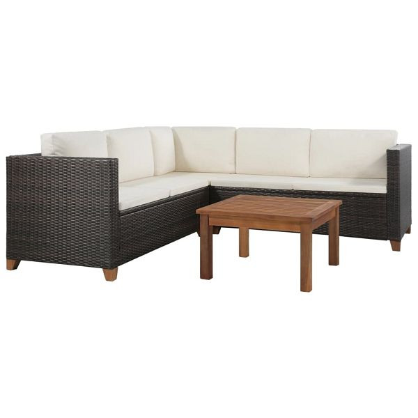 vidaXL 4-teilig Garten-Lounge-Set mit Kissen Poly-Rattan Braun, 44108