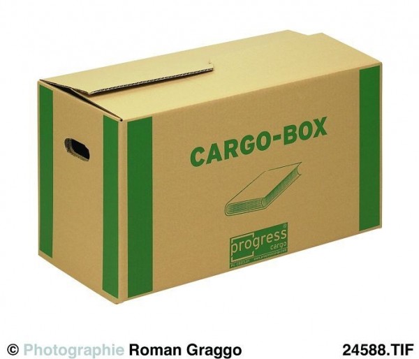 Progress Packaging PC CB03.01 005 Cargobox B Bücherbox, Wellpappe braun mit Griffausstanzung, in Folie, VE: 5 Stück, 700700