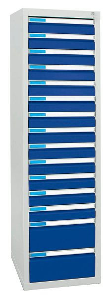 stumpf Schubladenschrank Serie ESTA, RAL 7035/5010, 15 Schubladen (13x100, 2x200 mm), 7605674