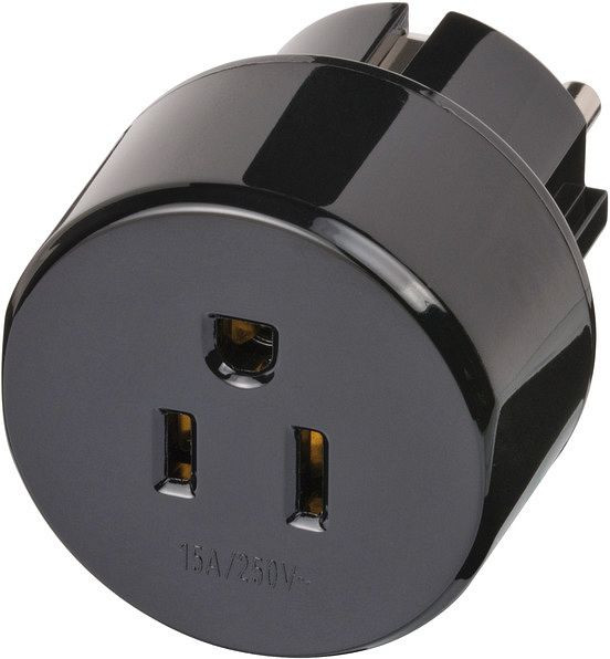 Brennenstuhl Reisestecker / Reiseadapter (Reise-Steckdosenadapter für: Schutzkontakt Steckdose und USA, Japan Stecker) schwarz, VE: 5 Stück, 1508520