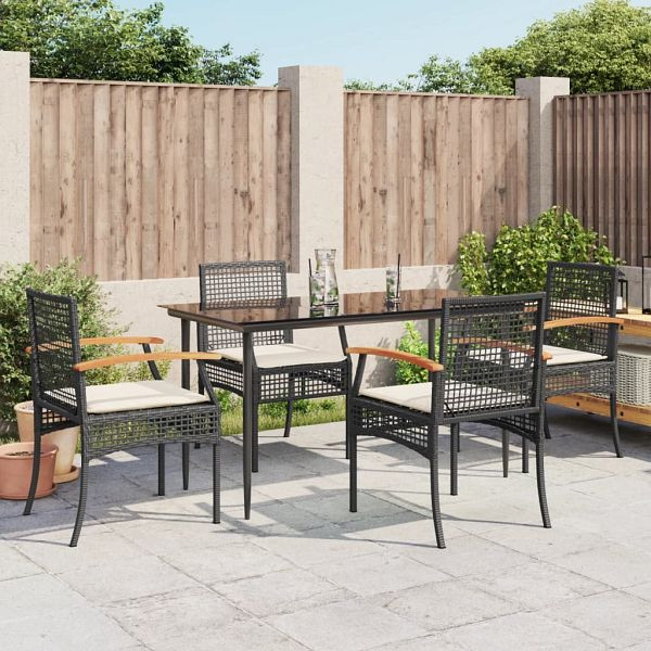 vidaXL 5-tlg. Garten-Essgruppe mit Kissen Schwarz Poly Rattan, 3213598