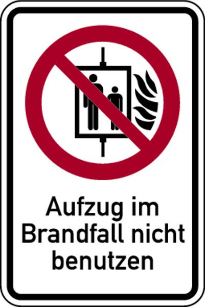 Schilder Klar Kombischild Verbotszeichen Aufzug im Brandfall nicht benutzen DIN EN ISO 7010, 100x150 mm Folie selbstklebend, langnachleuchtend, 1366/86