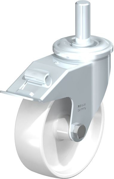 Blickle LEZ-PO 150G-22-FI Stahlblech-Lenkrolle mit Zapfen & Feststeller, Polyamid, Weiß, 580332