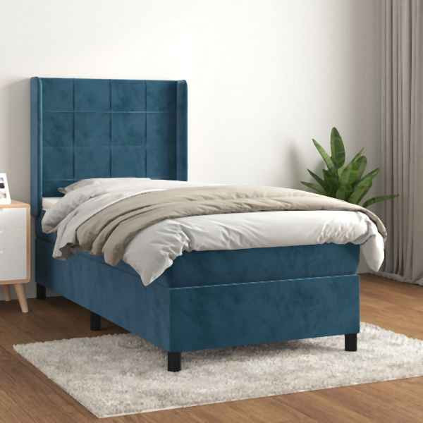vidaXL Boxspringbett mit Matratze Dunkelblau 90x200 cm Samt, 3132661