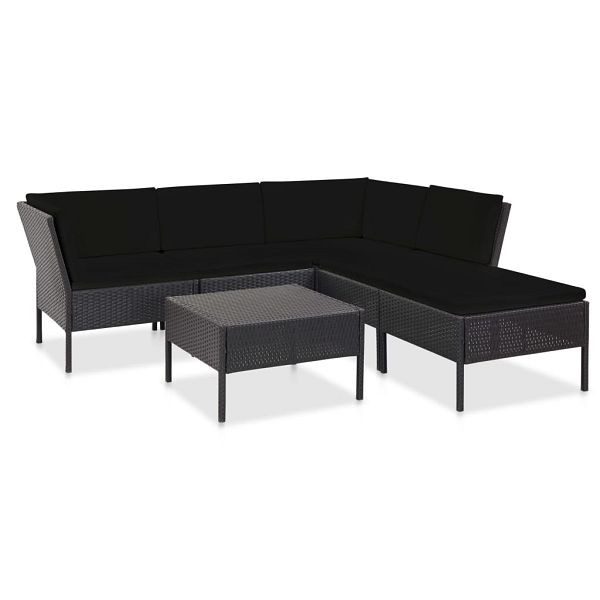 vidaXL 6-teilig Garten-Lounge-Set mit Auflagen Poly Rattan Schwarz, 48941