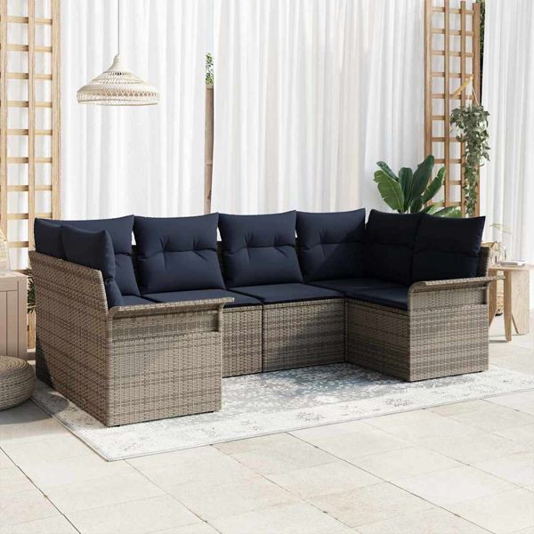 vidaXL Garten-Sofa-Set mit Speicher 6-teilig Grau Poly Rattan, 3354174