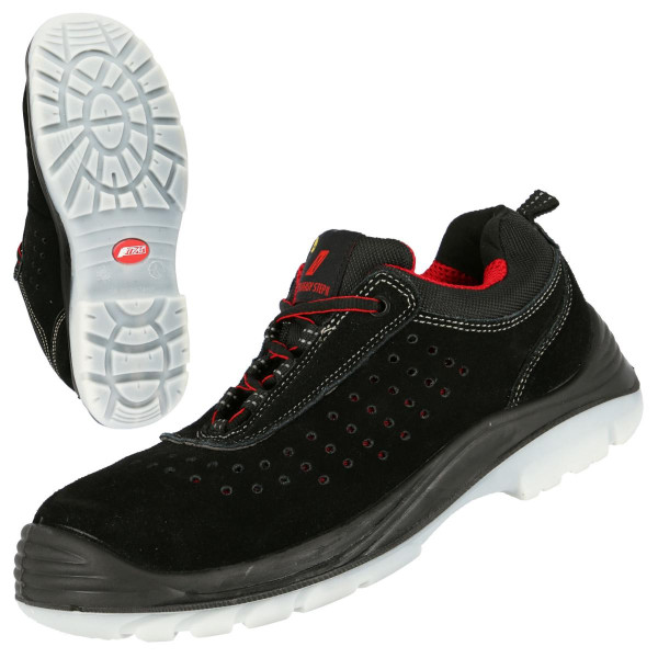 NITRAS EASY STEP P, S1P Sicherheitshalbschuhe, widerstandsfähiges Veloursleder, gelocht, schwarz, Größe: 43, VE: 10 Paar, 7313-43