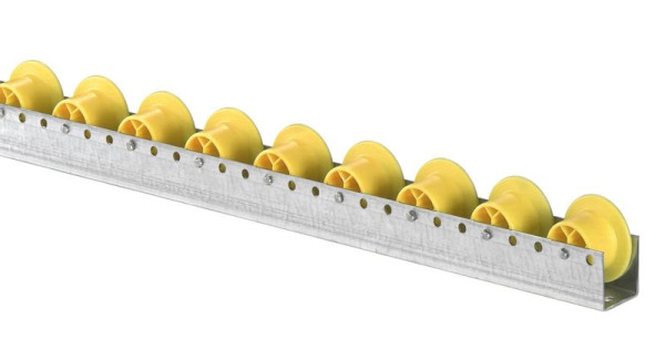 BS Rollen Röllchenleiste mit Spurkranzröllchen Durchmesser 30/44 mm, Teilung 100 mm, 418.002