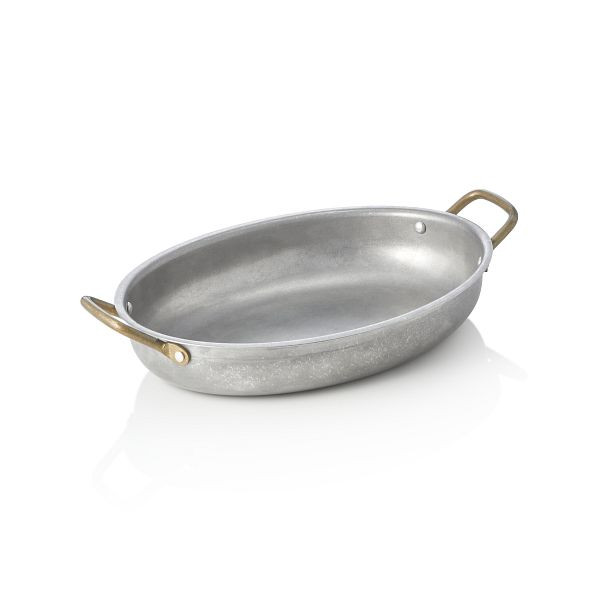 WAS Servierpfanne STEEL & STYLE VINTAGE, mit 2 Messinggriffen, 26 x 20 x 4 cm, 1 Liter, Chromnickelstahl, 2040026