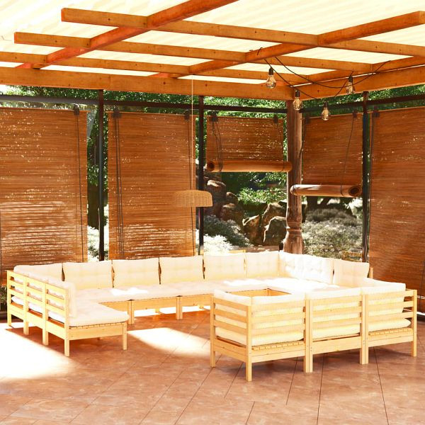 vidaXL 13-teilig Garten-Lounge-Set mit Creme Kissen Kiefernholz, 3097283