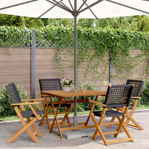 vidaXL 5-tlg. Garten-Essgruppe Schwarz Poly Rattan und Massivholz, 3281826