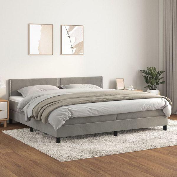 vidaXL Boxspringbett mit Matratze Hellgrau 200x200 cm Samt, 3141263
