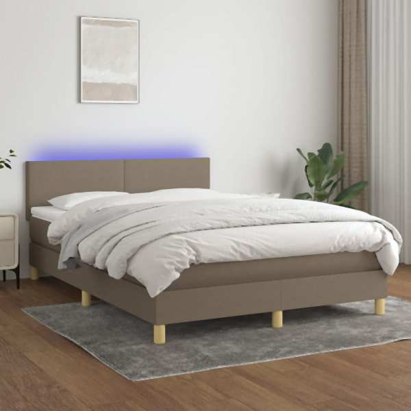vidaXL Boxspringbett mit Matratze & LED Taupe 140x200 cm Stoff, 3133561