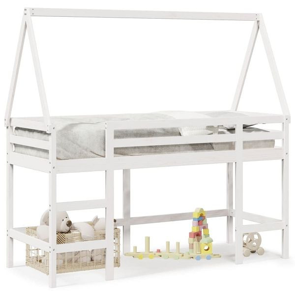vidaXL Hochbett mit Leiter und Dach Weiß 80x200 cm Massivholz Kiefer, 3282113