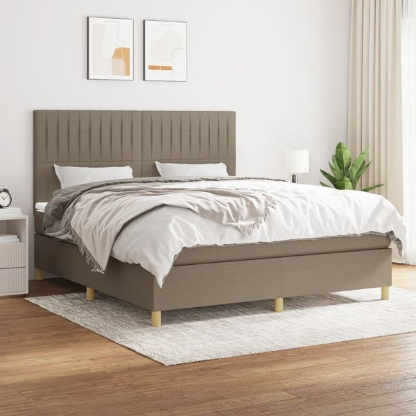 vidaXL Boxspringbett mit Matratze Taupe 160x200 cm Stoff, 3142509