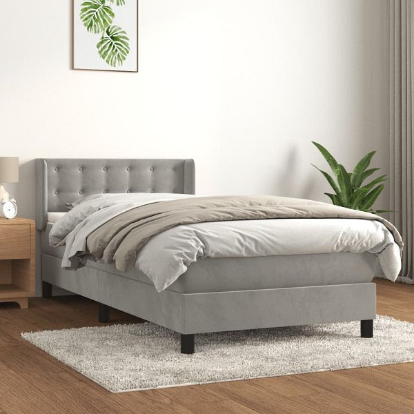 vidaXL Boxspringbett mit Matratze Hellgrau 90x200 cm Samt, 3131177