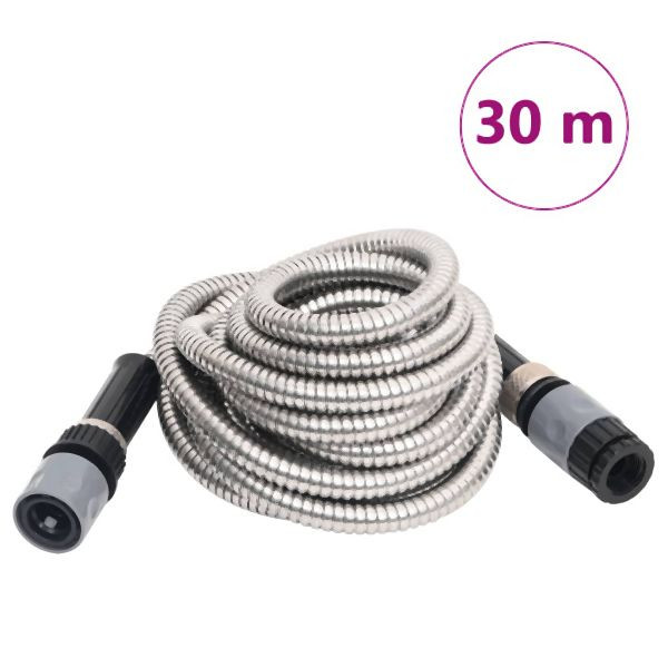 vidaXL Gartenschlauch mit Sprühdüse Silbern 0,6" 30 m Edelstahl, 154513