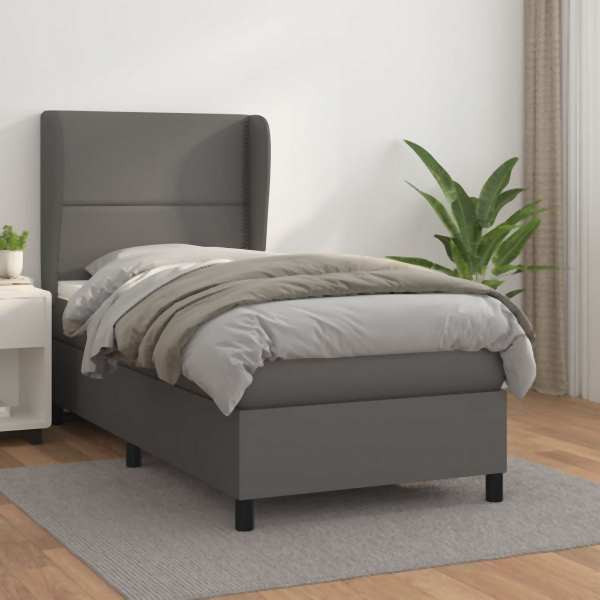 vidaXL Boxspringbett mit Matratze Grau 100x200 cm Kunstleder, 3128959