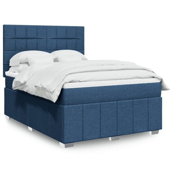 vidaXL Boxspringbett mit Matratze Blau 140x190 cm Stoff, 3291669