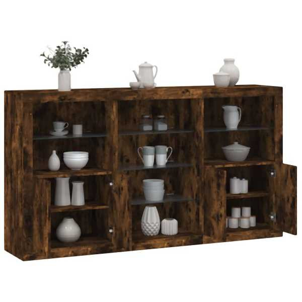 vidaXL Sideboard mit LED-Leuchten Räuchereiche 181,5x37x100 cm, 3209181