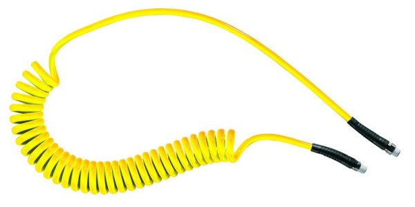 Prevost Polyurethan Spiralschlauch Gelb mit festem Gewindeanschluss und drehbarem Gewindeanschluss, Länge 0,63-6 m, R 1/4, Ø Innen/Außen=6,5x10 mm, PUS 66J