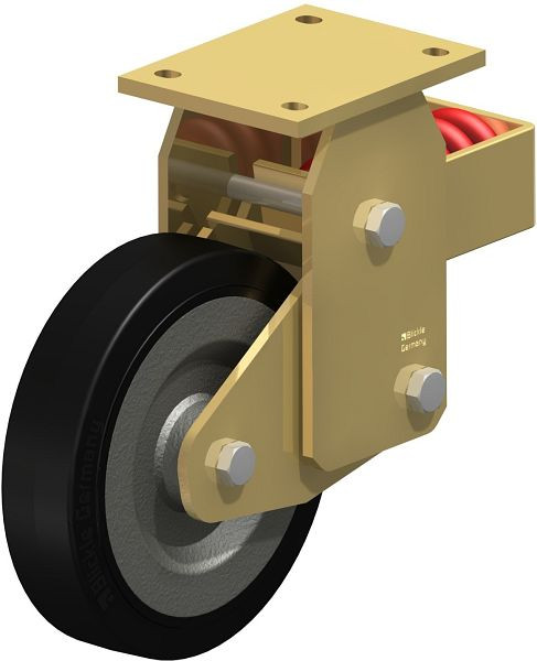 Blickle BSFN-SE 200K Stahlgeschweißte Schwerlast-Bockrolle mit Stahlfeder, Elastik-Vollgummi, Schwarz, 285593