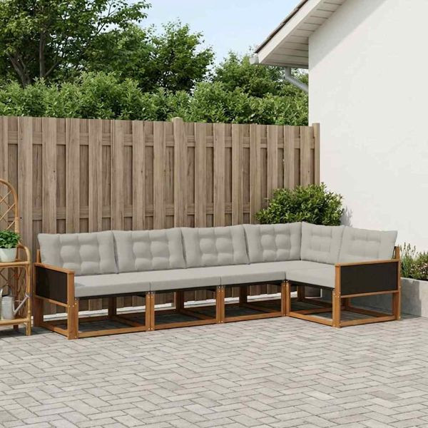 vidaXL Outdoor-Sofagarnitur mit Kissen 5-teilig Natürlich und Hellgrau, 3381415