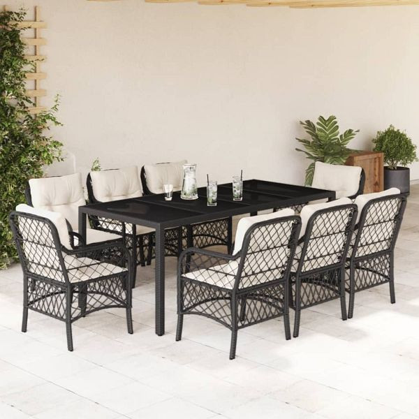 vidaXL 9-teilig Garten-Essgruppe mit Kissen Schwarz Poly Rattan, 3212023