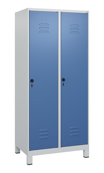 C+P Umkleidespind Classic PLUS mit Mitteltrennwand, Füße, 2 Abteile, 1800x800x500mm, 7035/5023, Drehriegel, 0800107-22F S10005