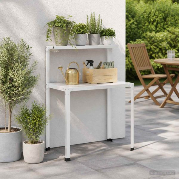 vidaXL Pflanztisch 100 x 50 x 104 cm Pulverbeschichteter Stahl Weiß, 8014898