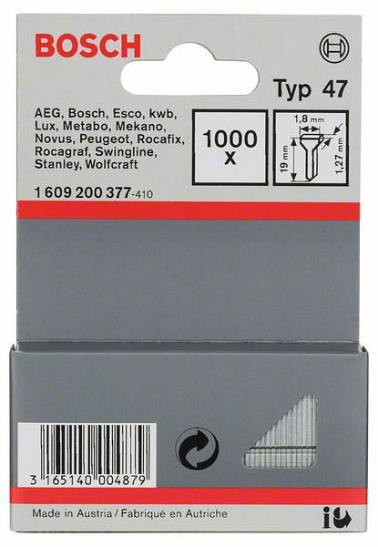 Bosch Tackernagel Typ 47, 1,8 x 1,27 x 19 mm, 1000er-Pack, 1609200377