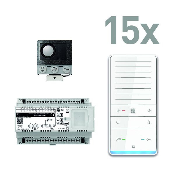 TCS Türkontrollsystem audio: pack PRO Einbau für 15 Wohneinheiten, mit Einbaulautsprecher ASI12000+15 Freisprecher ISW6031+Steuergerät NBV2600, PAIF150/006