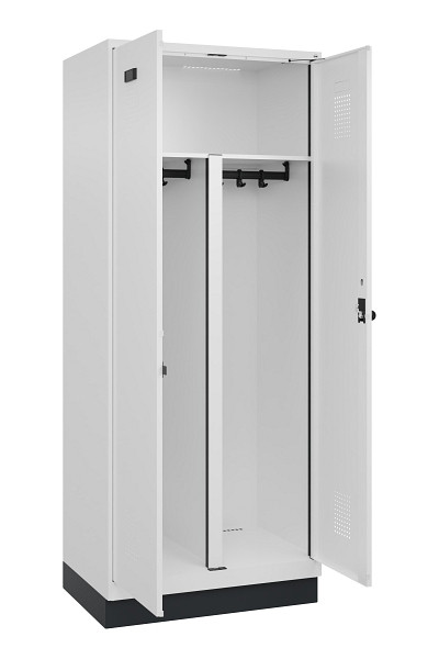 C+P PSA Schwarz-Weiß-Spind Evolo PLUS, mit Sockel, 2 Abteile, 1950x800x500mm, 90, RAL 9016 Verkehrsweiß, Drehriegel, 049022-22P S10020