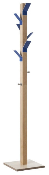 Deskin Garderobenständer aus Holz, 6 Haken Schirmständer, Blau, 350 x 350 x 1780 mm, 331937