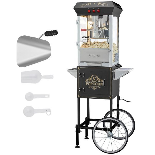 VEVOR Popcornmaschine Popcornautomat mit Wagen Popcornmaker, 850W 8oz 48 Tassen, CSBMHJ8OZ850NDZETV2