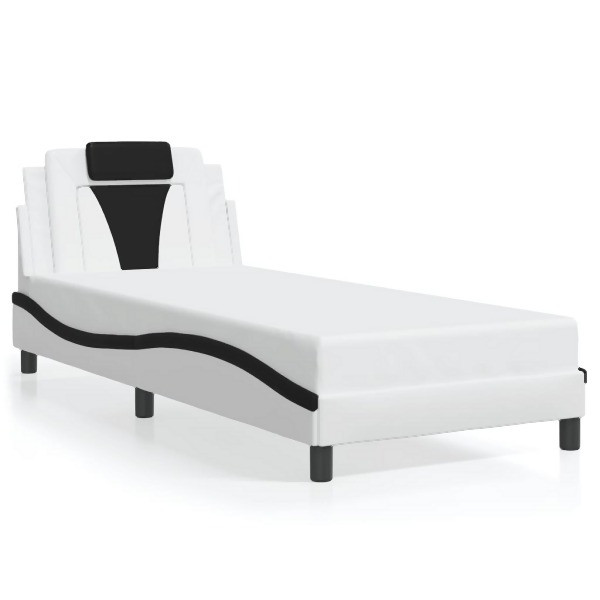vidaXL Bettgestell mit LED Weiß und Schwarz 90x200 cm Kunstleder, 3214000