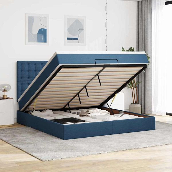 vidaXL Ottoman-Bett mit Matratze & LEDs Blau 160x200 cm Stoff, 3314189