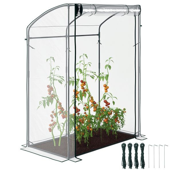 Outsunny Gewächshaus mit Tür Gebogendach winterfest Foliengewächshaus aus Stahl, Treibhaus 128 x 70 x 170 cm Transparent, 84H-282V00CR