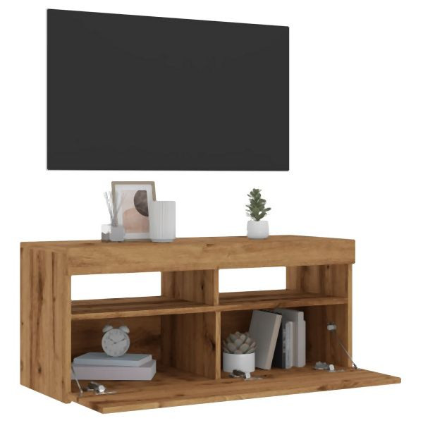 vidaXL TV-Schrank mit LED-Leuchten Artisan-Eiche 90x35x40 cm, 856308