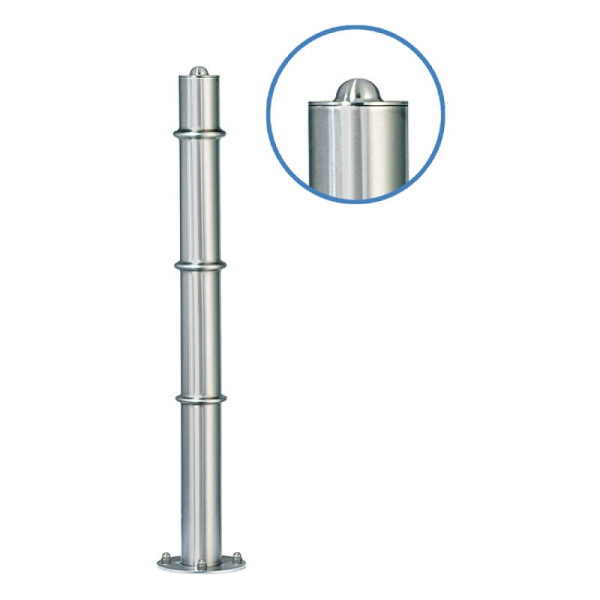 Stein HGS Absperrpfosten -Acero Halbhügel- (V2A) Ø 76 mm mit 3 Zierringen (Oben, Mitte, Unten), zum Aufdübeln, selbstaufrichtend bis 30°, glasperlengestrahlt, 13222-gg