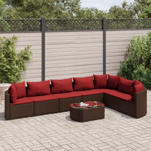 vidaXL 8-teilig Garten-Sofagarnitur mit Kissen Braun Poly Rattan, 3308389