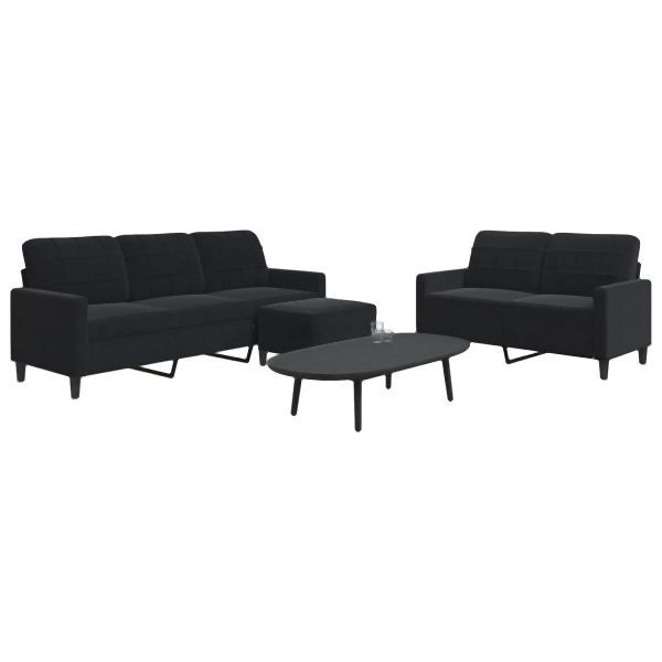 vidaXL 3-tlg. Sofagarnitur mit Kissen Schwarz Samt, 3278406