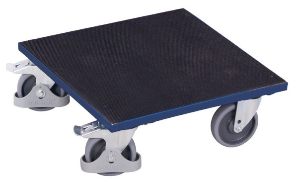VARIOfit Kistenroller mit aufgeklebtem Riefengummi, Ladefläche: 500 x 500 mm, RAL 5010 enzianblau, sw-500.013
