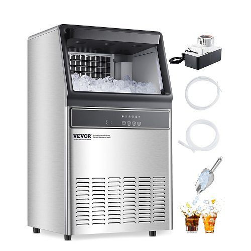 VEVOR Eismaschine 50 kg/Tag, 15 kg Speicher, Ablaufpumpe, 50 Eiswürfel/15 Min, LED-Display, selbstreinigend für Bar/Büro/Restaurant, ZHSKU00000000000136