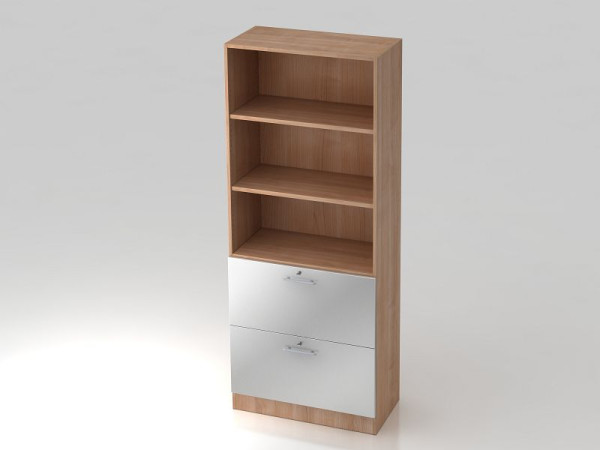 Hammerbacher Schrank 5OH, 2HR, Sockelblende Relinggriff Nussbaum/Silber, 80x42x200,4 cm (BxTxH), V7300/N/S/RE