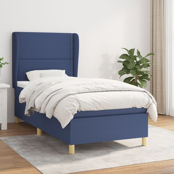 vidaXL Boxspringbett mit Matratze Blau 90x200 cm Stoff, 3128419