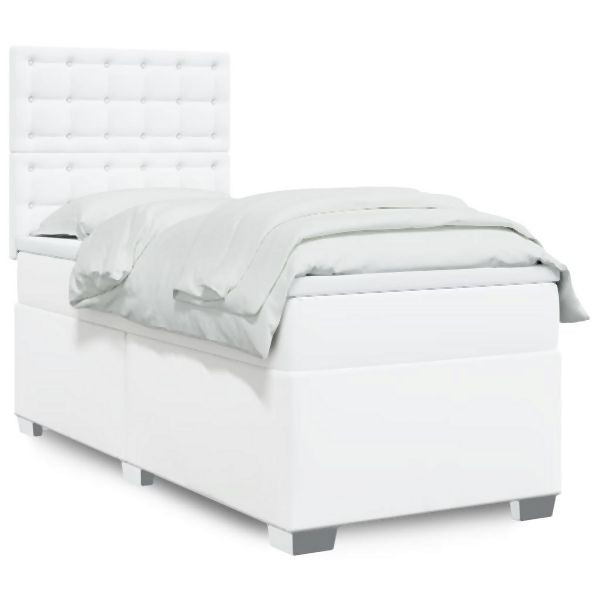 vidaXL Boxspringbett mit Matratze Weiß 90x190 cm Kunstleder, 3290701