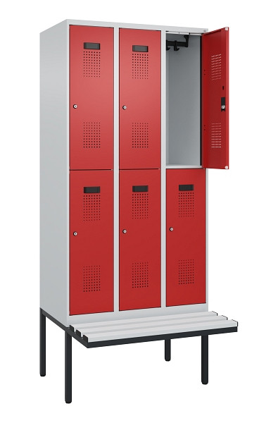C+P Doppelstock-Spind Evolo PLUS, Bank, 6 Fächer, 2120x900x815mm, 7035/3000, Zylinderschloss, Sitzfläche Kunststoff, 0493407-30 S10111