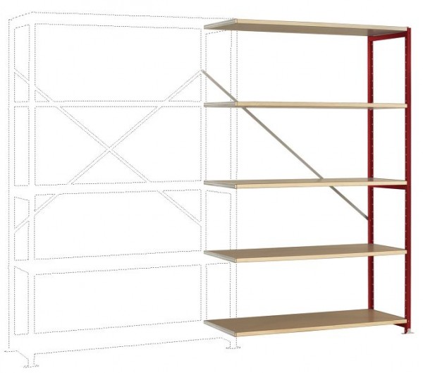 Manuflex Breitfach-Steckregal Anbauregal mit 5 Holzverbundböden, HxBxT = 2000 x 1250 x 400 mm, rubinrot, RP1126.3003