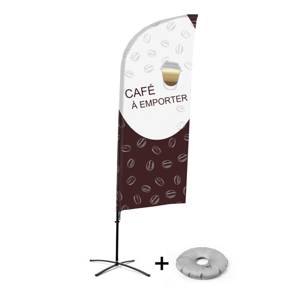 Showdown Displays Beachflag Alu Wind Komplett-Set Kaffee To Go Französisch Kreuzständer, BFAW310-CB30-WB-I493
